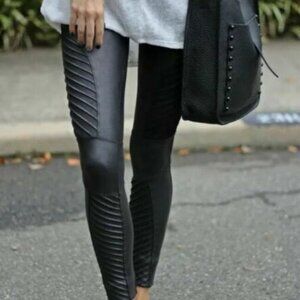 Spanx Black Faux Leather‎ Moto Leggings